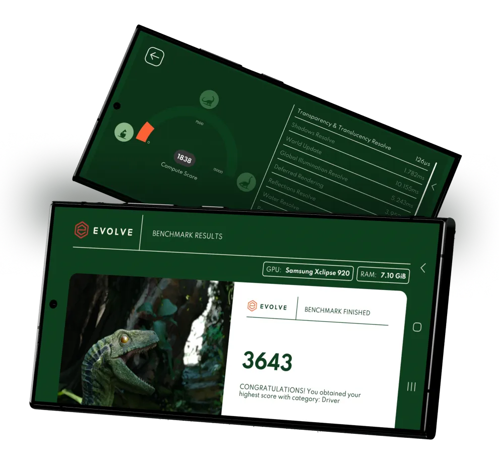 Two smartphones showcasing evolve app