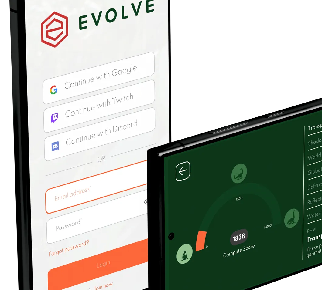 Two smartphones showcasing Evolve