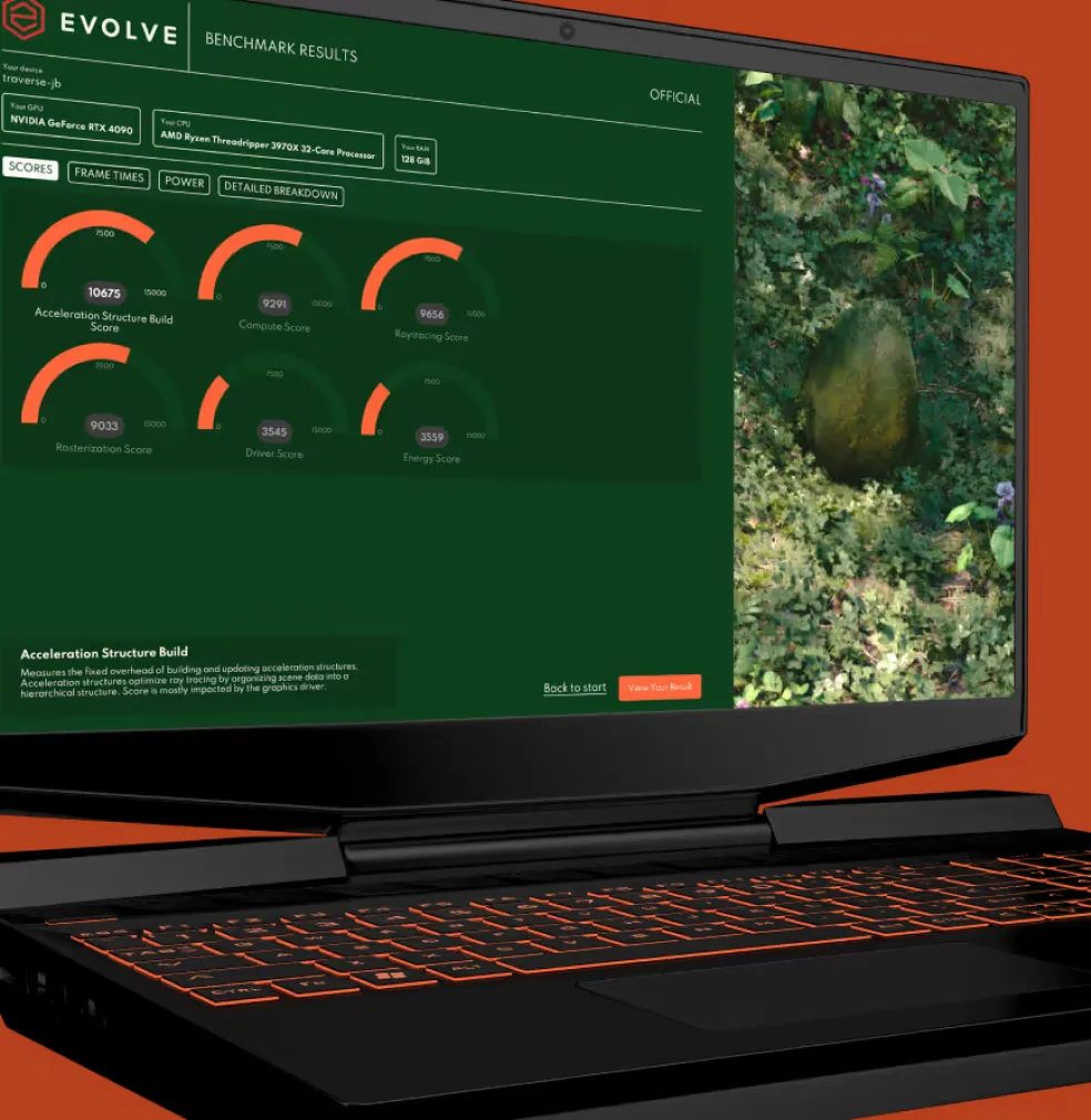 Laptop running Evolve Benchmark performance test