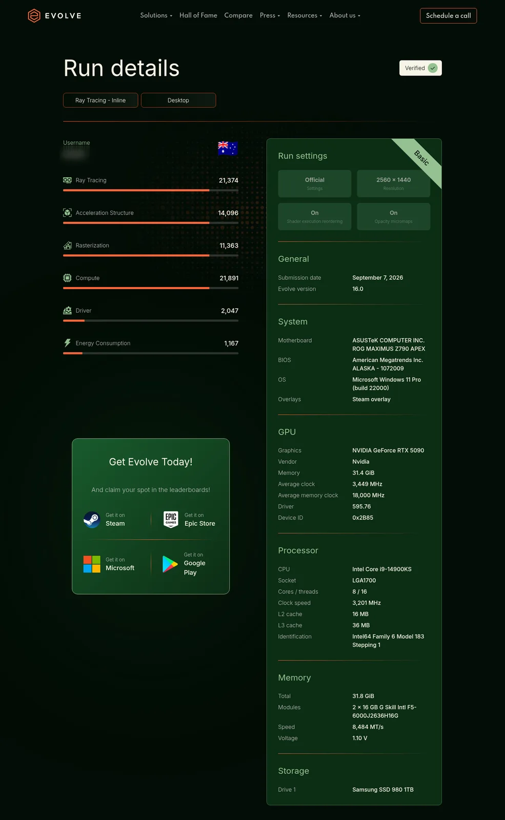 The Run details page in the Hall of Fame